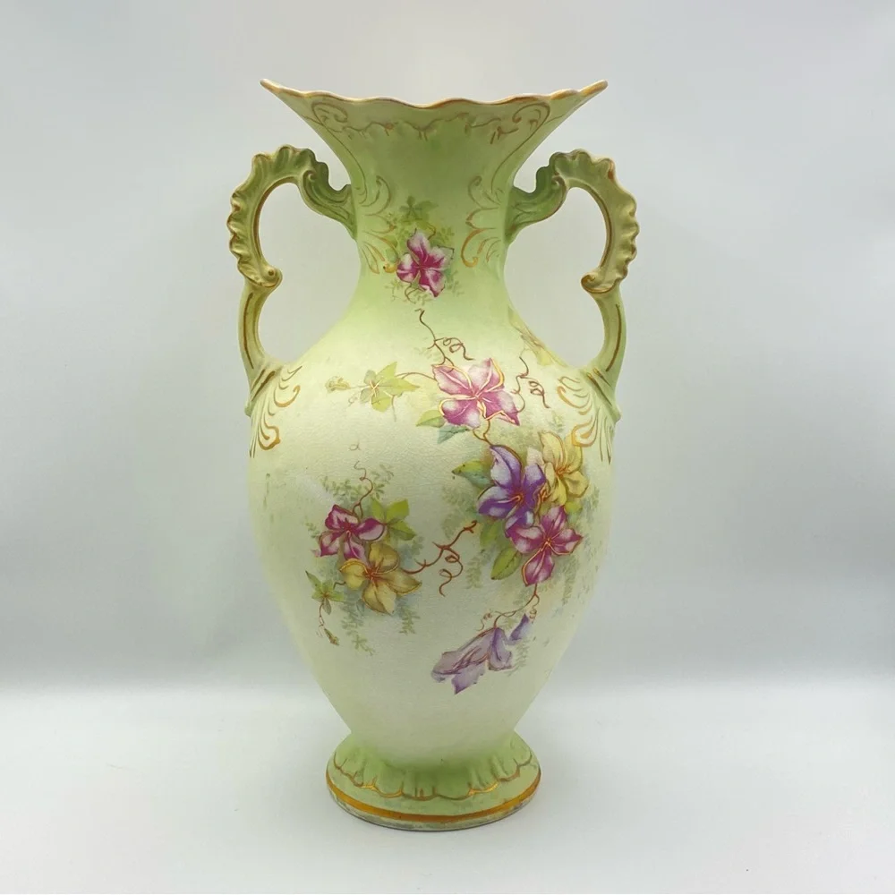 Buffalo Pottery Antique Porcelain Vase Early 1900’s Gilded Lily 10” Victorian